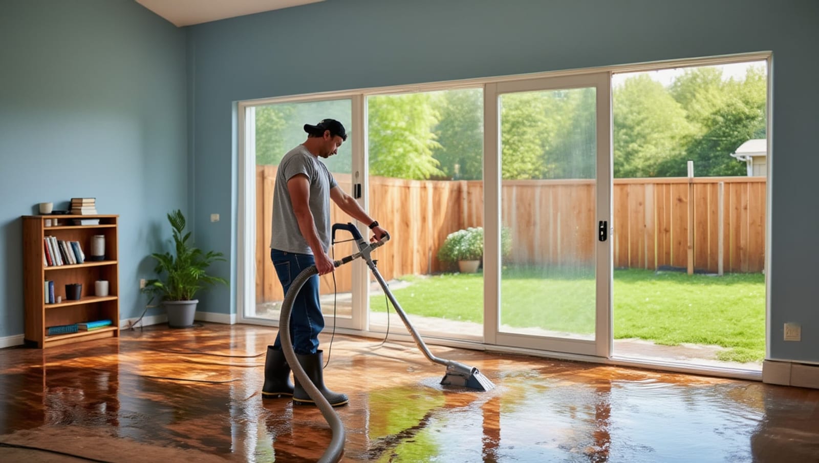 A water damage restoration technician extracting water on a job in Mableton, GA